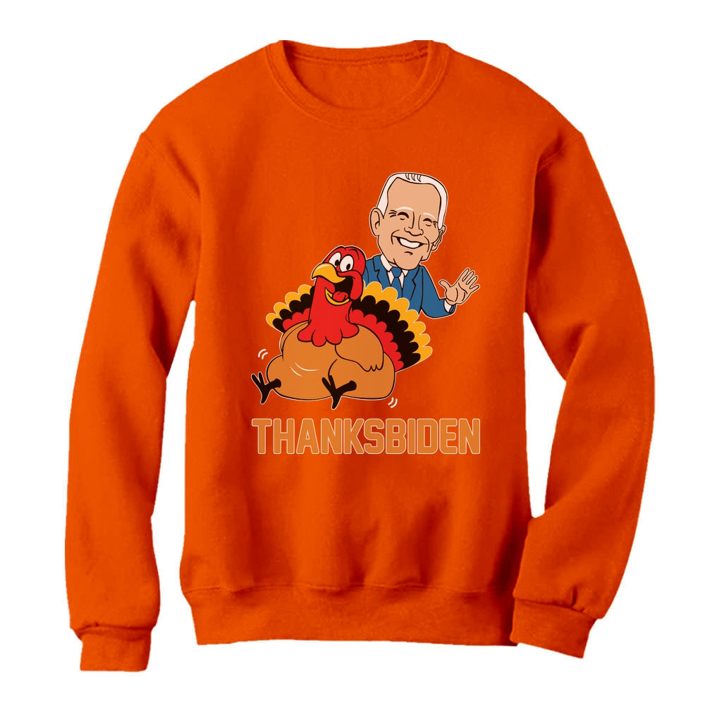 Thanksgiving Turkey Funny Joe Biden Thanksbiden Women Sweatshirt - Orange 3