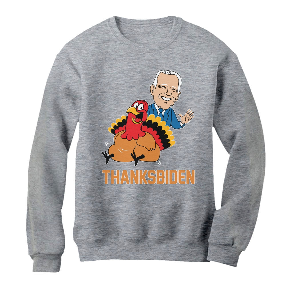 Thanksgiving Turkey Funny Joe Biden Thanksbiden Women Sweatshirt - Gray 4