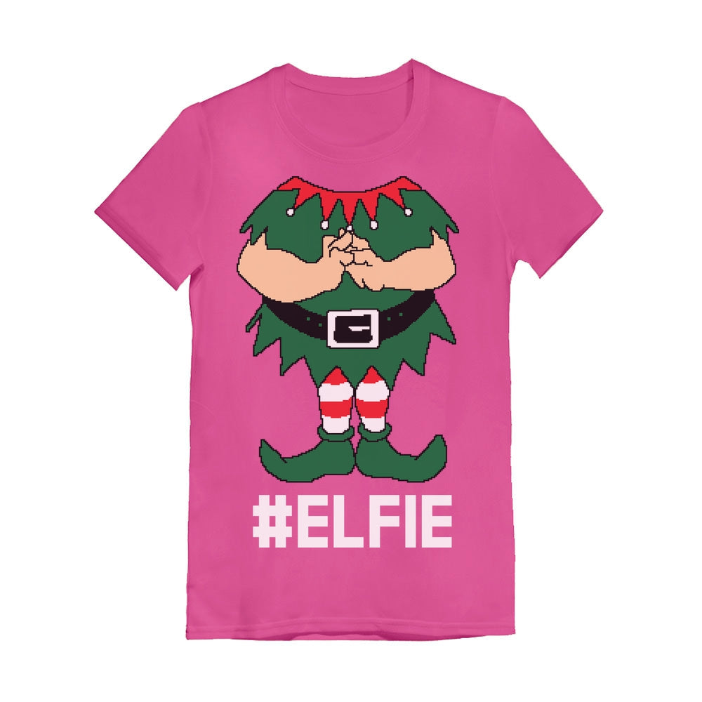 Elf Suit Funny Elfie Christmas Youth Kids Girls' Fitted T-Shirt - Wow pink 5