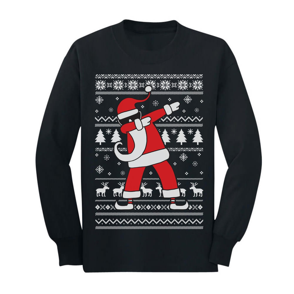 Dabbing Santa Funny Ugly Christmas Party Youth Long Sleeve T-Shirt - Black 3