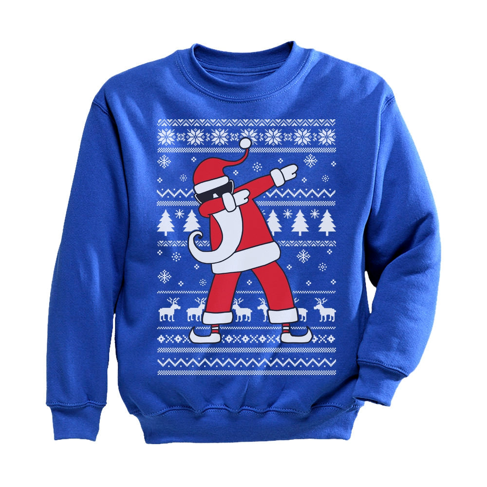 Dabbing Santa Funny Ugly Christmas Party Youth Sweatshirt - Blue 3