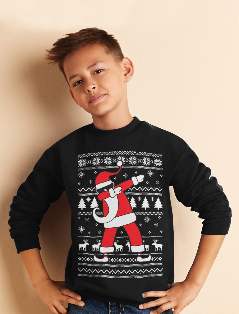 Dabbing Santa Funny Ugly Christmas Party Youth Sweatshirt - Gray 6