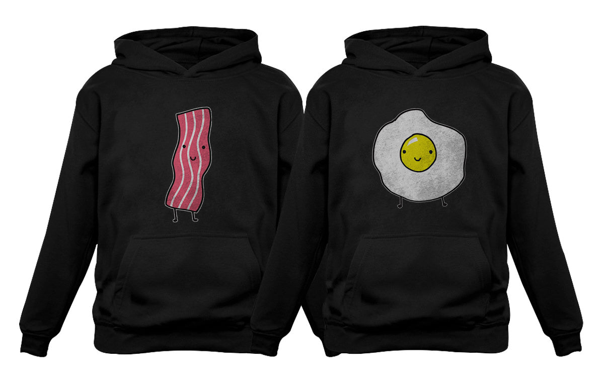 Bacon & Eggs Valentine's Day Gift for Him & Her Funny Matching Couples Hoodies - Black 1