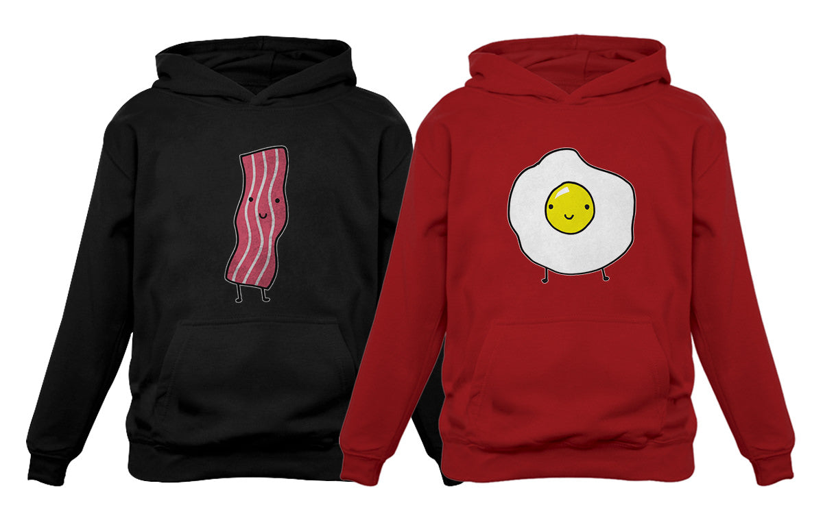 Bacon & Eggs Valentine's Day Gift for Him & Her Funny Matching Couples Hoodies - Bacon Black / Eggs Red 2