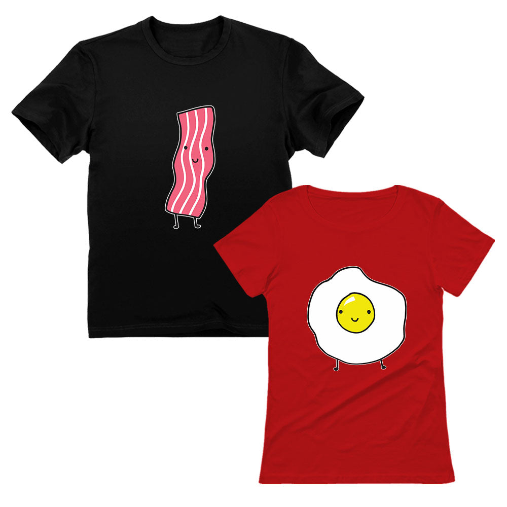 Bacon & Eggs Matching Valentine's Day His & Hers Couples T-Shirts Funny Gift Set - Black 2