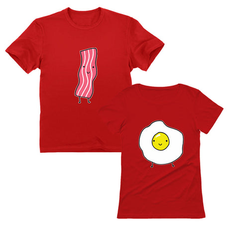 Bacon & Eggs Matching Valentine's Day His & Hers Couples T-Shirts Funny Gift Set - Red 1