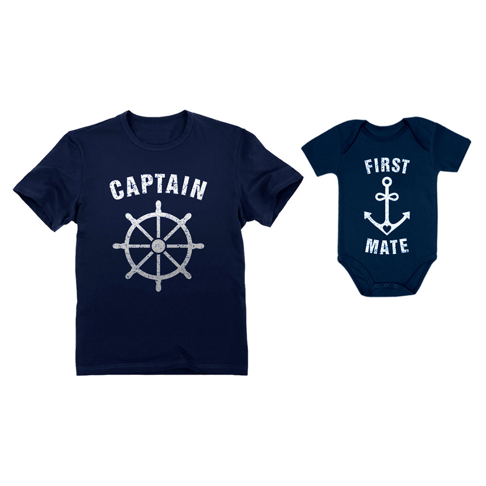 Captain & First Mate Shirt & Bodysuit for Dads & Babies - Navy 1