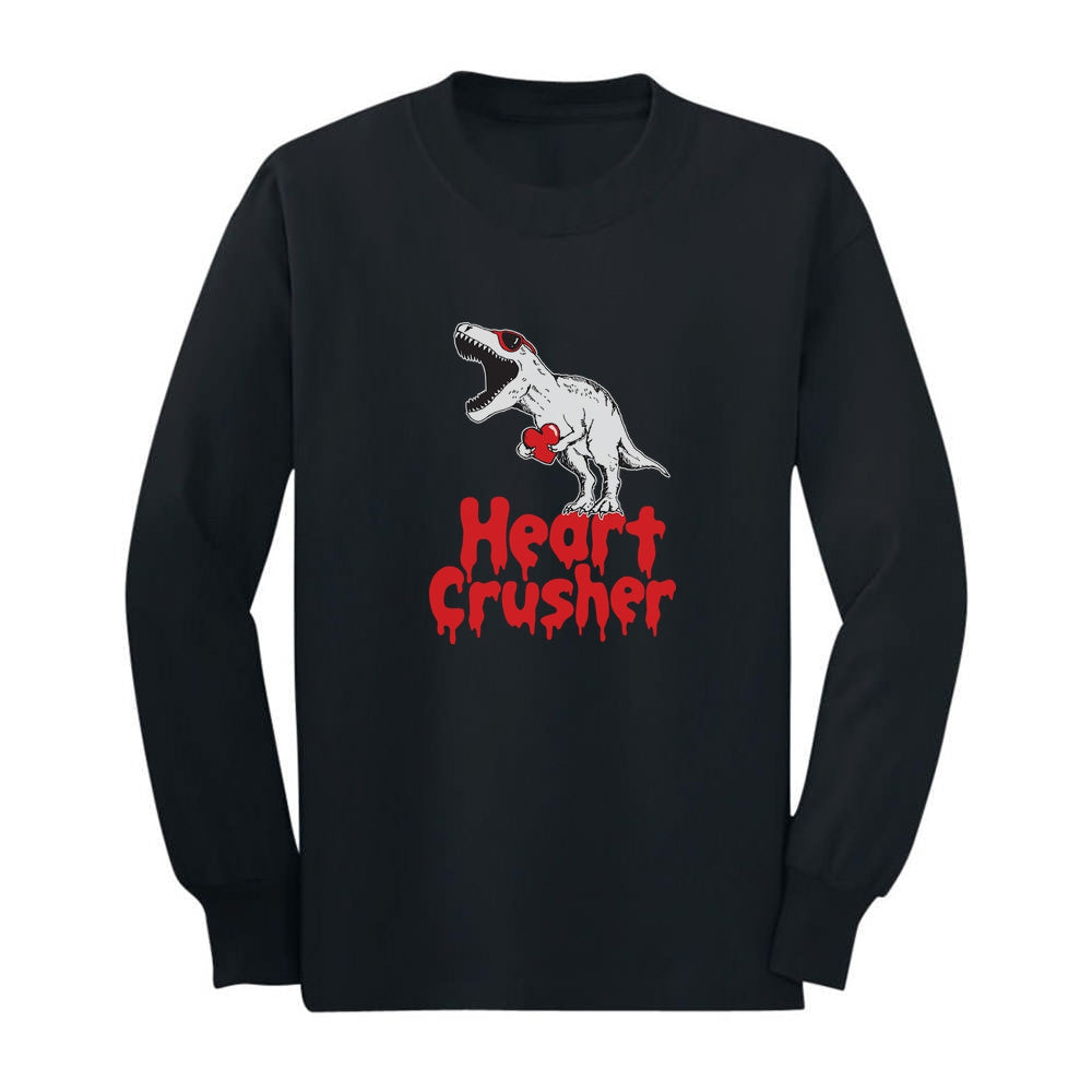 Heart Crusher T-Rex Love Valentine's Day Gift Toddler Kids Long sleeve T-Shirt - Black 2