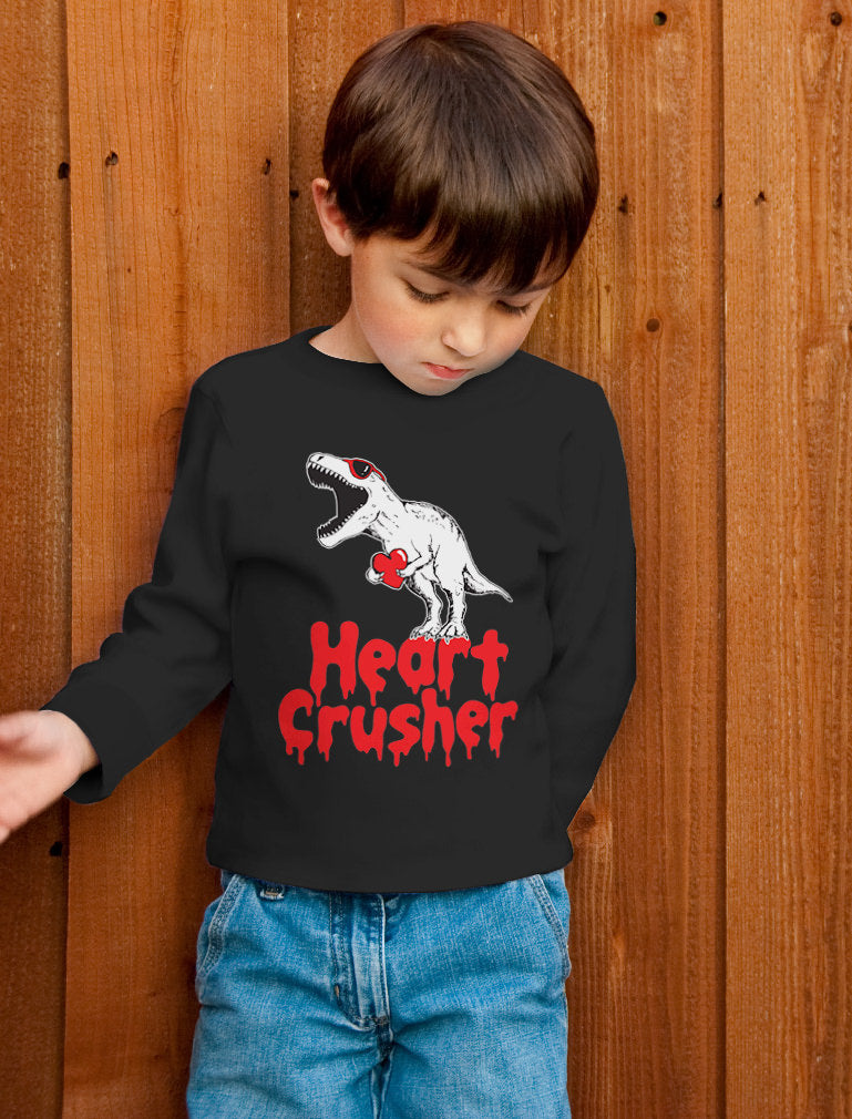 Heart Crusher T-Rex Love Valentine's Day Gift Toddler Kids Long sleeve T-Shirt - Black 6