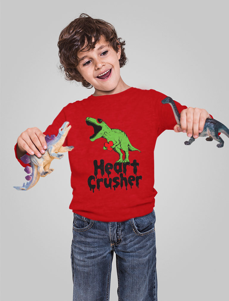 Heart Crusher T-Rex Love Valentine's Gift Youth Long Sleeve T-Shirt - Red 3