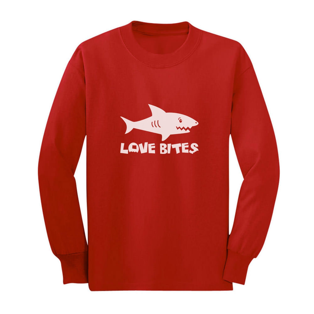 Love Bites Funny Shark Long Sleeve T-Shirt For Kids - Red 2