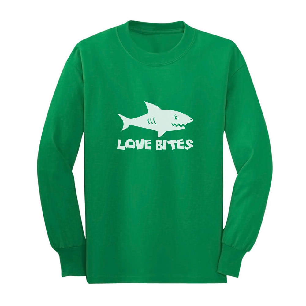 Love Bites Funny Shark Long Sleeve T-Shirt For Kids - Green 3