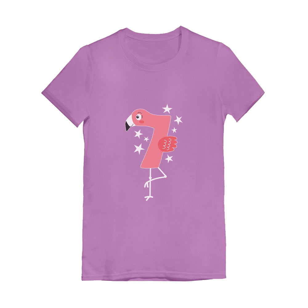 Flamingo 7th Birthday Gift Seven Year old Youth Girls' Fitted T-Shirt 