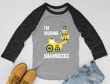 I'm Digging Shamrocks St. Patrick's 3/4 Sleeve Baseball Jersey Toddler Shirt 