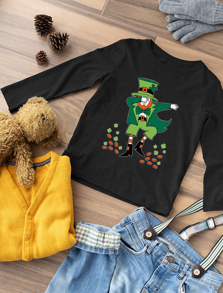St. Patrick's Day Dabbing Leprechaun Youth Kids Long Sleeve T-Shirt 