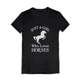 Thumbnail Just A Girl Who Love Horses Youth Kids Girls' Fitted T-Shirt Black 2