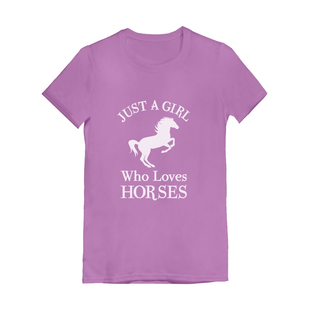 Just A Girl Who Love Horses Youth Kids Girls' Fitted T-Shirt - Lavender 1