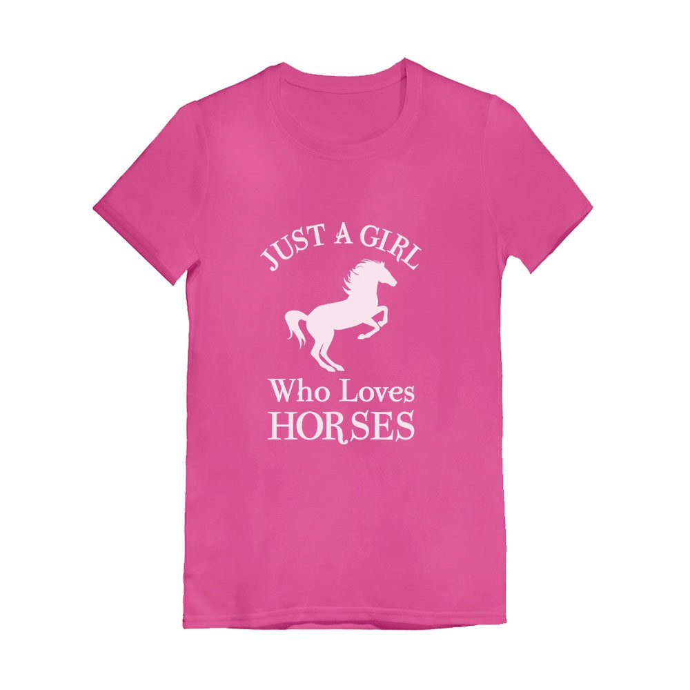 Just A Girl Who Love Horses Youth Kids Girls' Fitted T-Shirt - Wow pink 4