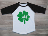 Thumbnail Irish Lucky Clover St. Patrick's Day Toddler Raglan 3/4 Sleeve Baseball Tee black/white 4