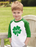 Thumbnail Irish Lucky Clover St. Patrick's Day Toddler Raglan 3/4 Sleeve Baseball Tee black/white 5