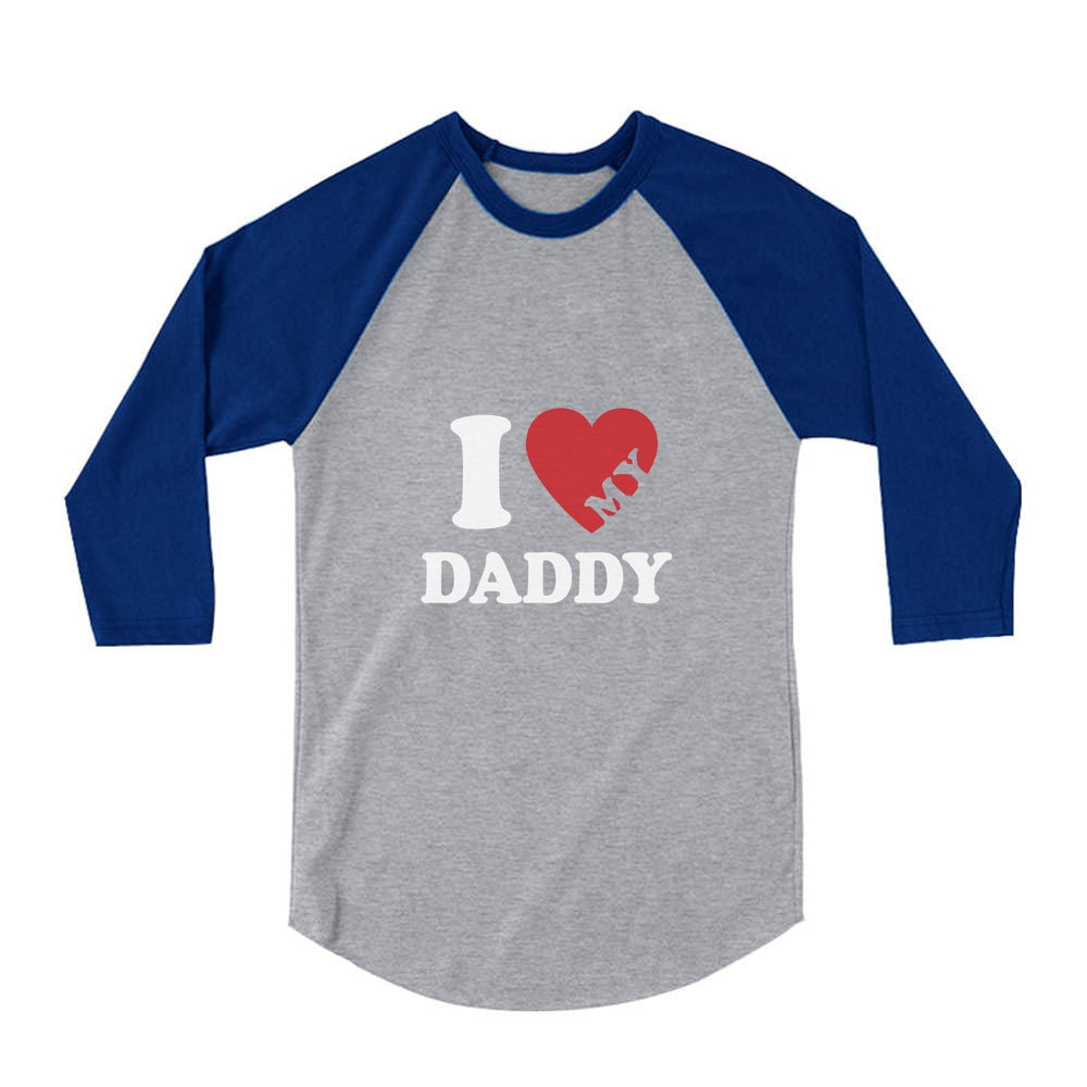 Fathers Day Gift Idea I Heart Love My Daddy 3/4 Sleeve Baseball Jersey Toddler Shirt 