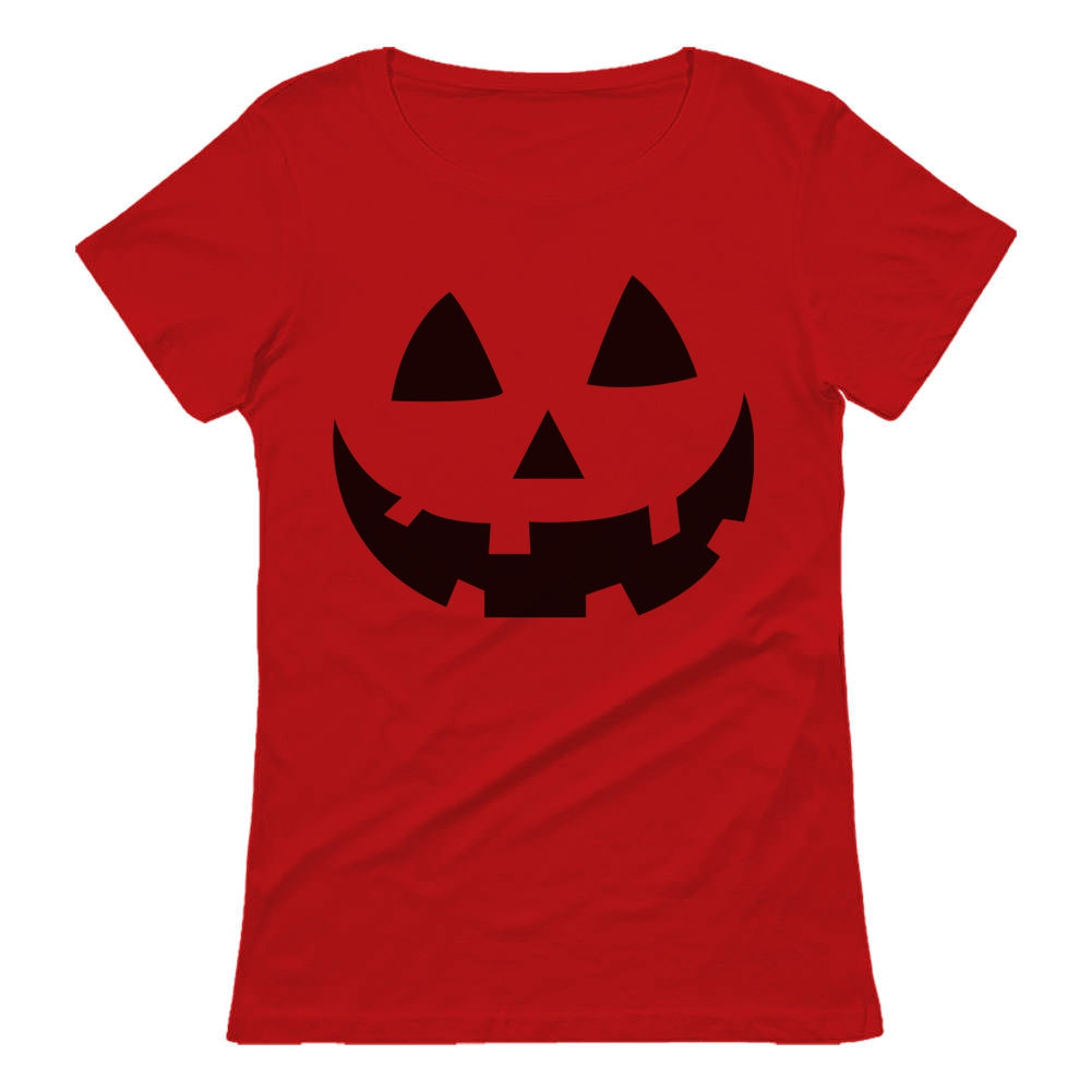 Halloween Pumpkin Face - Easy Costume Fun Smiling Head Women T-Shirt - Red 3