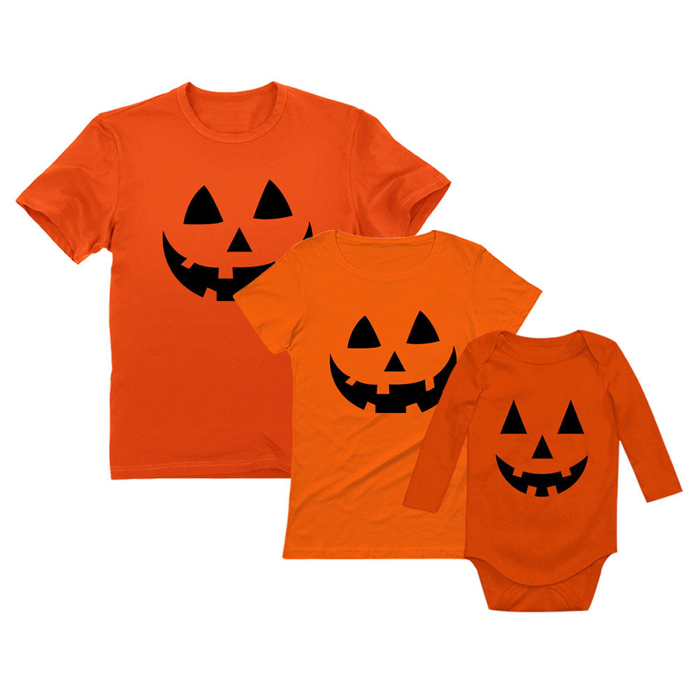 Jack O' Lantern Pumpkin Family Mom, Dad & Baby Matching Halloween Costume Set - Dad Orange / Mom Orange / Baby Orange 1