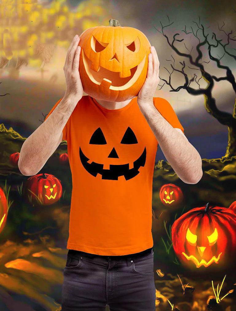 Halloween Pumpkin Face - Easy Costume Fun Smiling Head T-Shirt - Gray 6