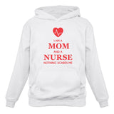 Thumbnail I Am A Mom And A Nurse Nothing Scares Me Women Hoodie White 2