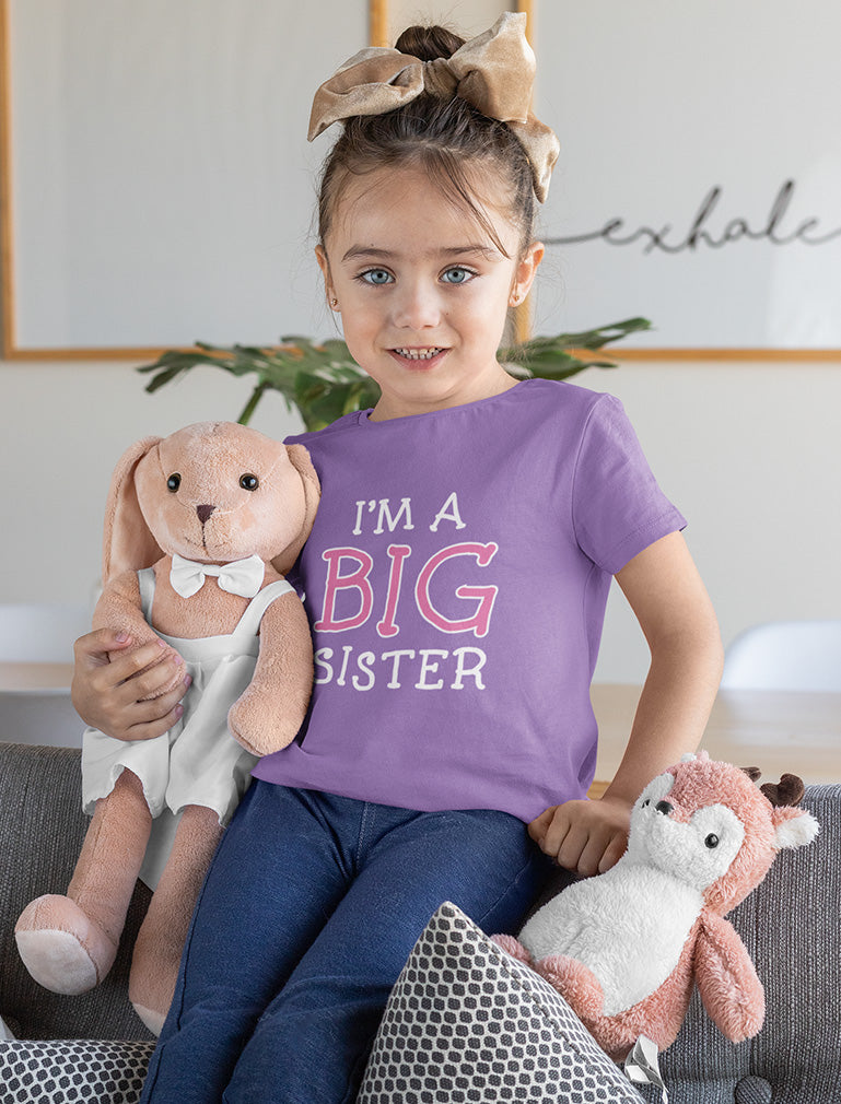 Elder Sibling Gift Idea - I'm The Big Sister - Cute Youth Kids Girls' Fitted T-Shirt - Lavender 9