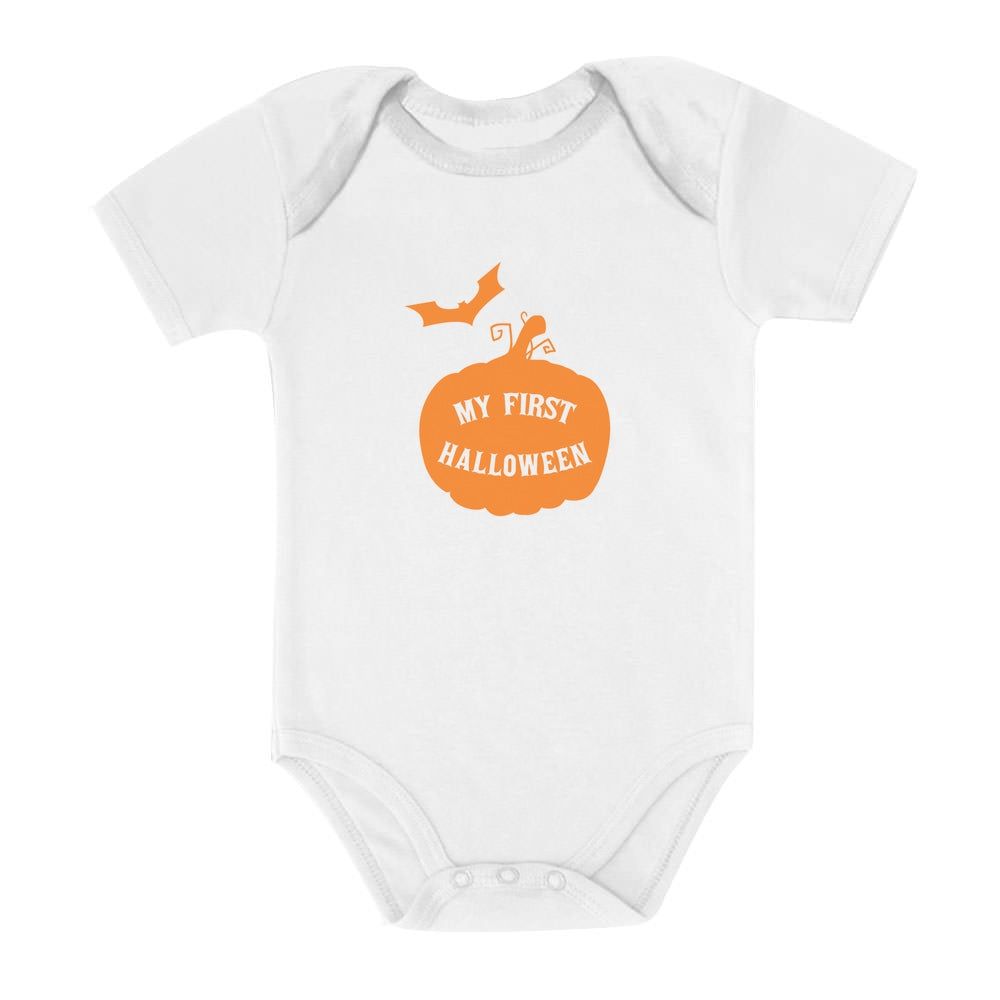 My First Halloween Baby Grow Vest - Cute Pumpkin Unisex Baby Bodysuit - White 2