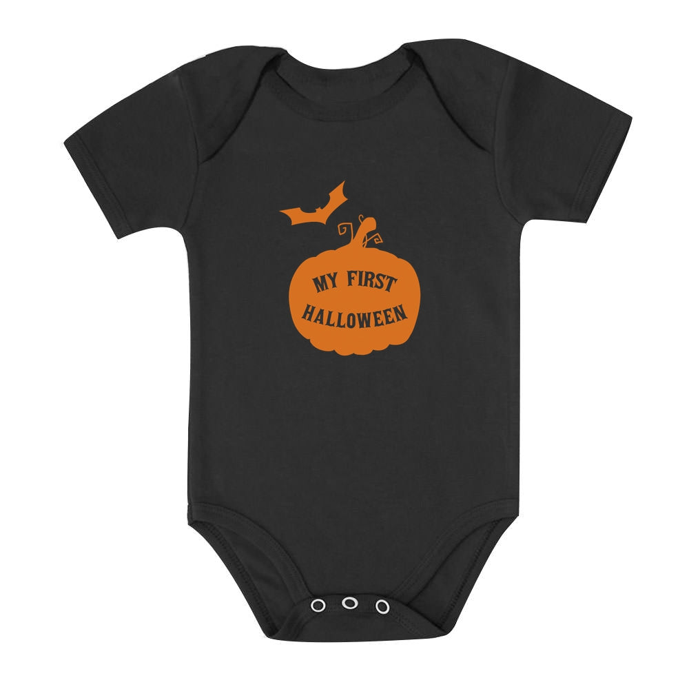 My First Halloween Baby Grow Vest - Cute Pumpkin Unisex Baby Bodysuit - Black 1