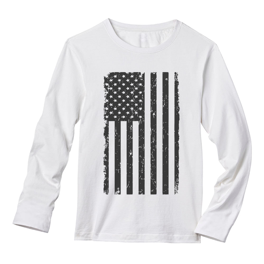 Distressed USA Flag Long Sleeve T-Shirt - White 1