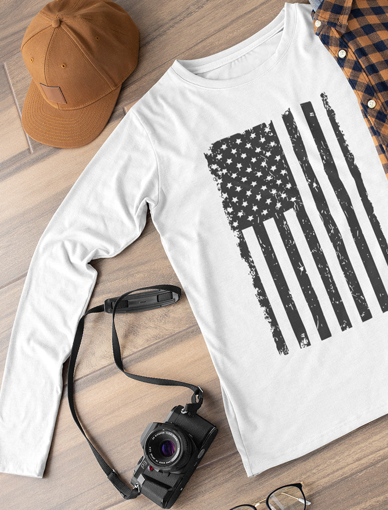 Distressed USA Flag Long Sleeve T-Shirt - Light blue 5