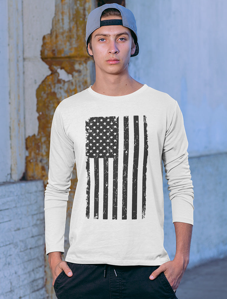 Distressed USA Flag Long Sleeve T-Shirt - Light blue 6