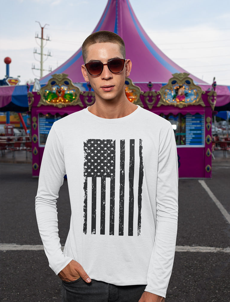 thumbnail image 2 of Wild Bobby Distressed USA Flag Long Sleeve T-Shirt – American Pride Men's 2 of 4