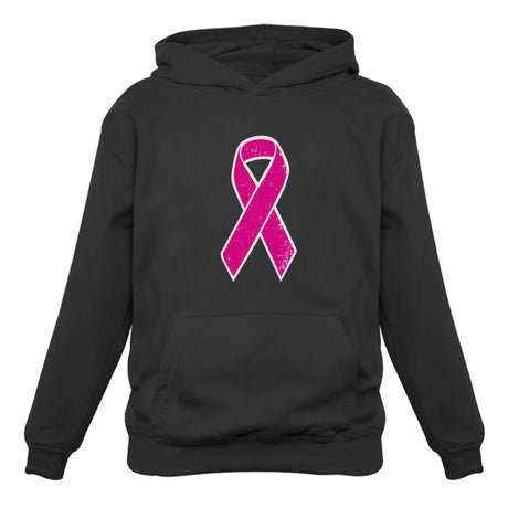 Distressed Pink Ribbon - Breast Cancer Awareness Women Hoodie - Black 1