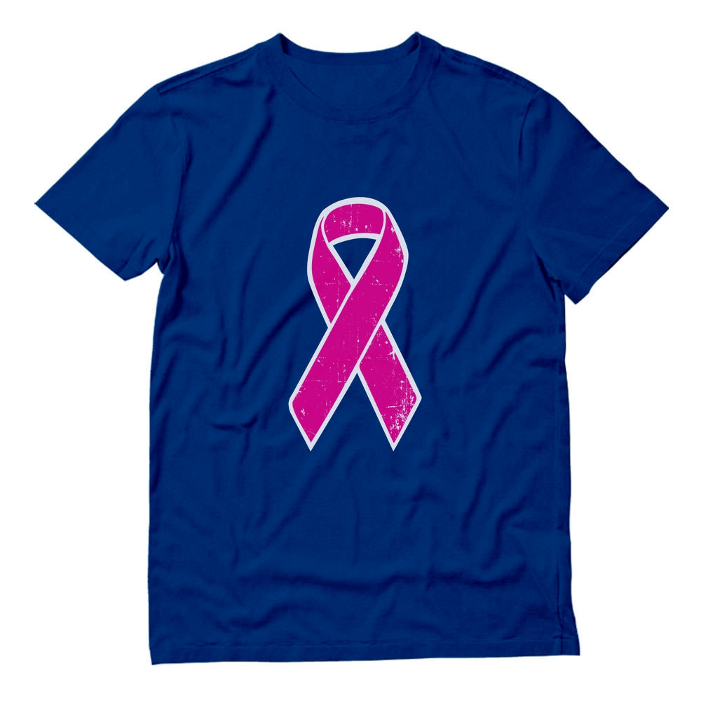 Distressed Pink Ribbon - Breast Cancer Awareness T-Shirt - Blue 2