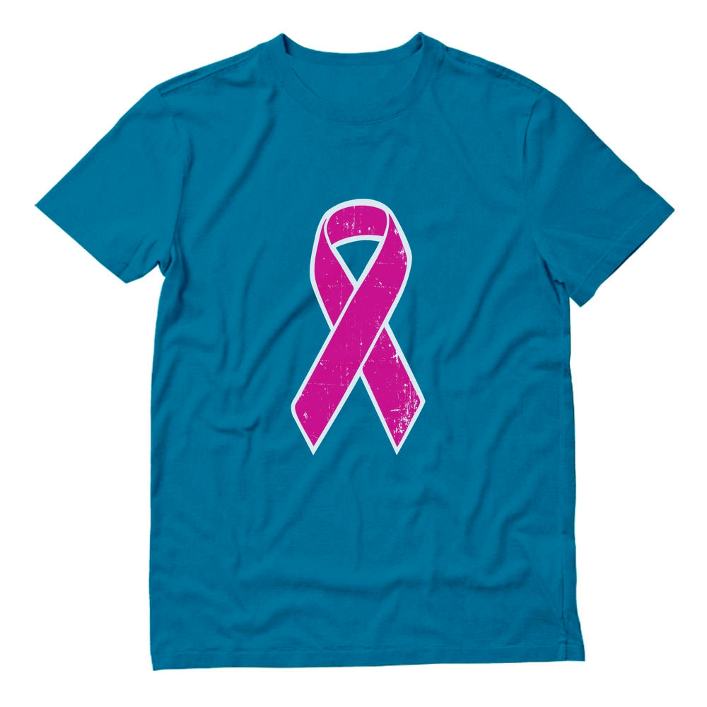 Distressed Pink Ribbon - Breast Cancer Awareness T-Shirt - Aqua 3