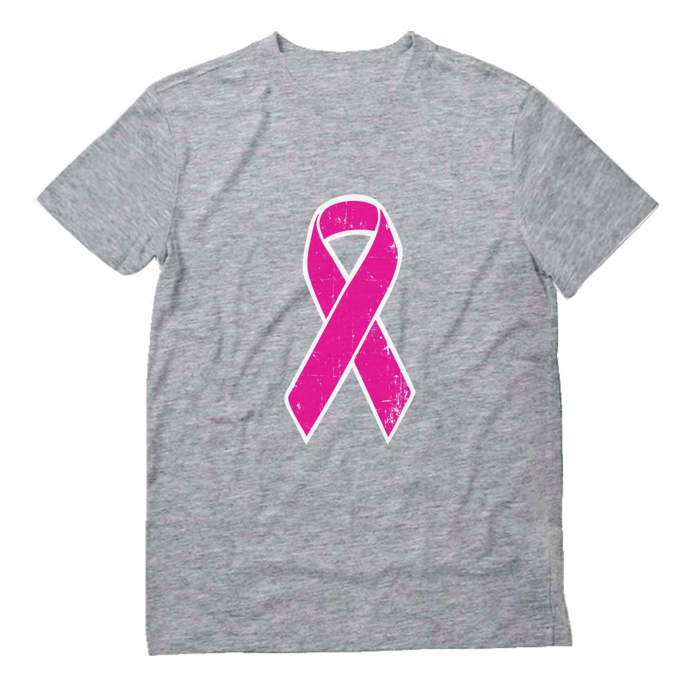 Distressed Pink Ribbon - Breast Cancer Awareness T-Shirt - Gray 4