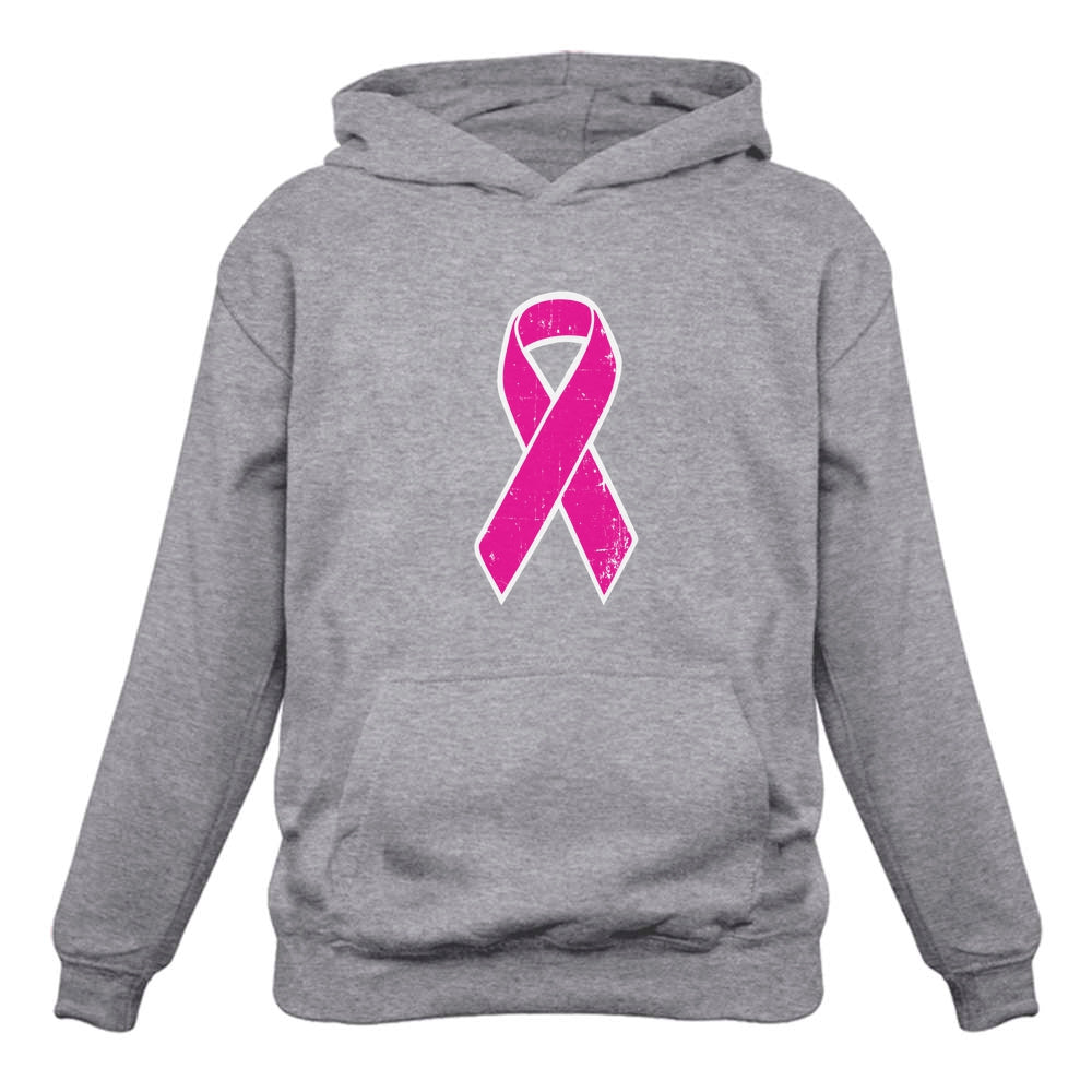 Distressed Pink Ribbon - Breast Cancer Awareness Women Hoodie - Gray 5
