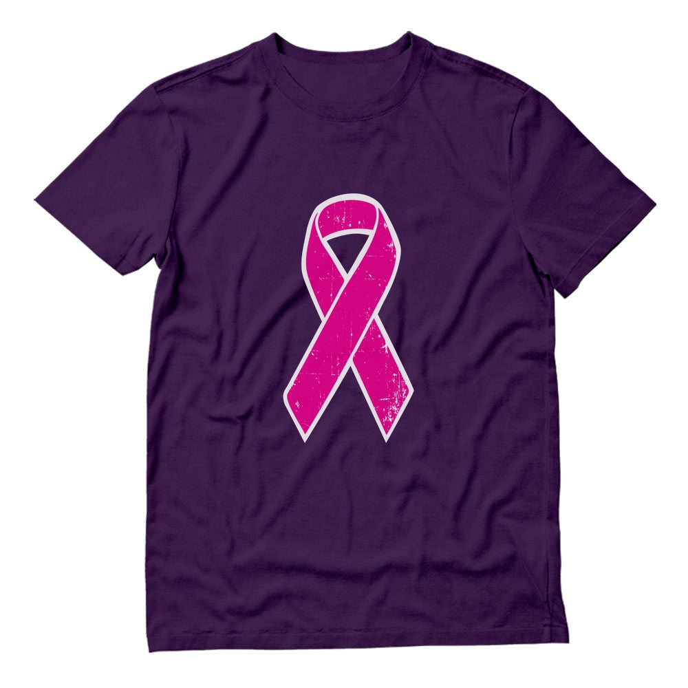 Distressed Pink Ribbon - Breast Cancer Awareness T-Shirt - Purple 5