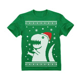 Thumbnail Santa T-Rex Dinosaur Ugly Christmas Kids T-Shirt Green 1