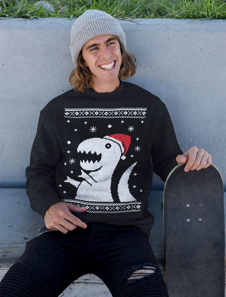 Ugly Christmas Sweater Big Trex Santa - Funny Xmas Sweatshirt - Navy 5
