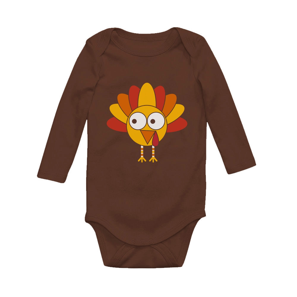 Little Turkey Thanksgiving Holiday Grow Vest Baby Long Sleeve Bodysuit - Brown 2