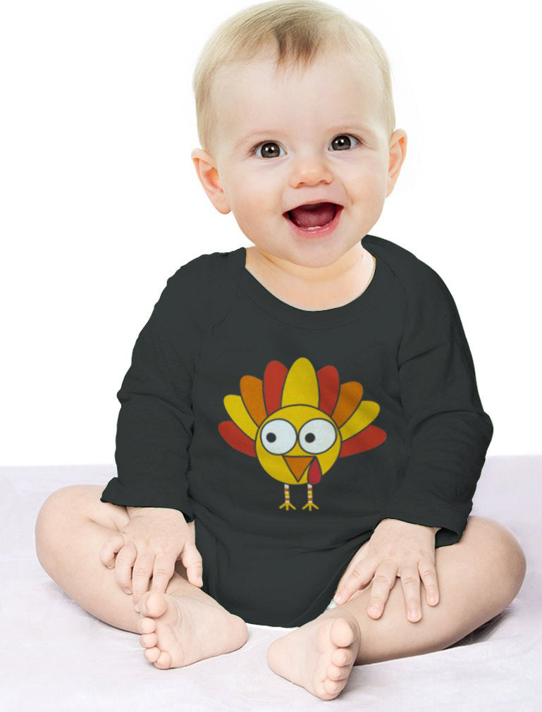 Little Turkey Thanksgiving Holiday Grow Vest Baby Long Sleeve Bodysuit - Brown 3