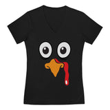 Thumbnail Turkey Face - Funny Thanksgiving V-Neck Fitted Women T-Shirt Black 1