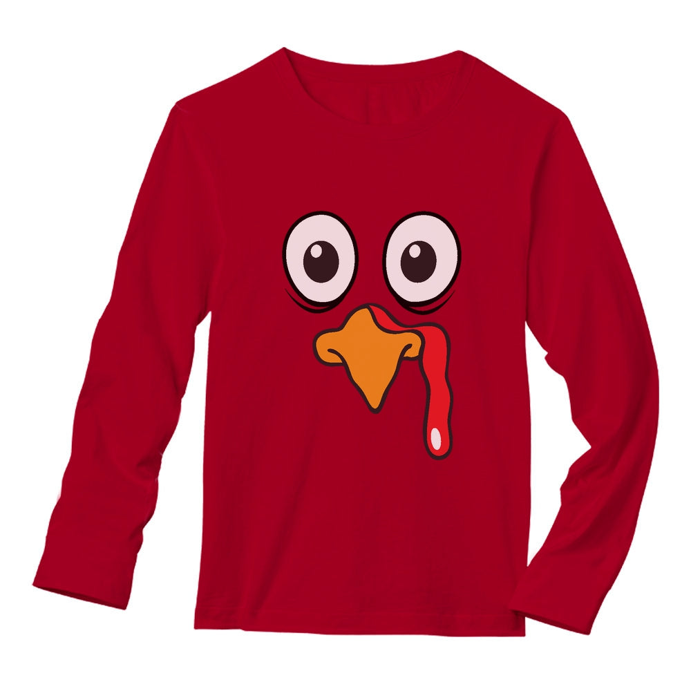 Turkey Face - Funny Thanksgiving Long Sleeve T-Shirt - Red 3