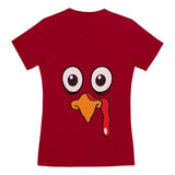 Thumbnail Turkey Face - Funny Thanksgiving V-Neck Fitted Women T-Shirt Red 2