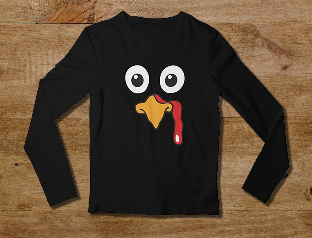 Turkey Face - Funny Thanksgiving Women Long Sleeve T-Shirt - Black 4